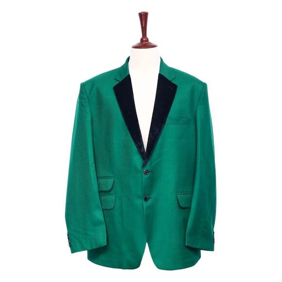 Mens Blazer Green Wool Velvet Formal Tuxedo Jacket Wedding Party Sport Coat 48R